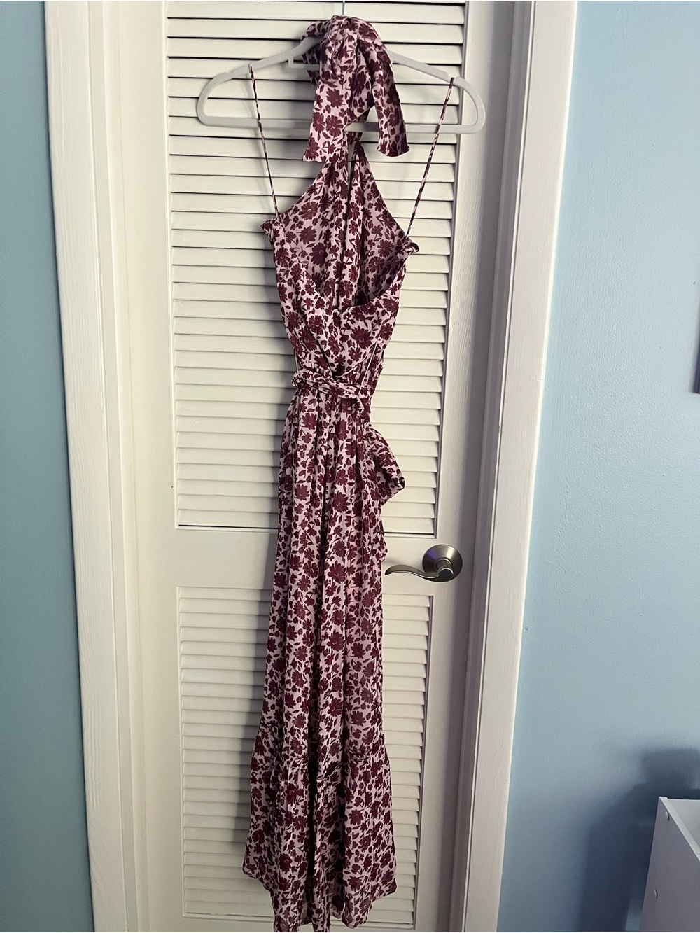 Vineyard Vines Burgundy Floral Tie-Neck/Halter Maxi Dress - Picture 3 of 6